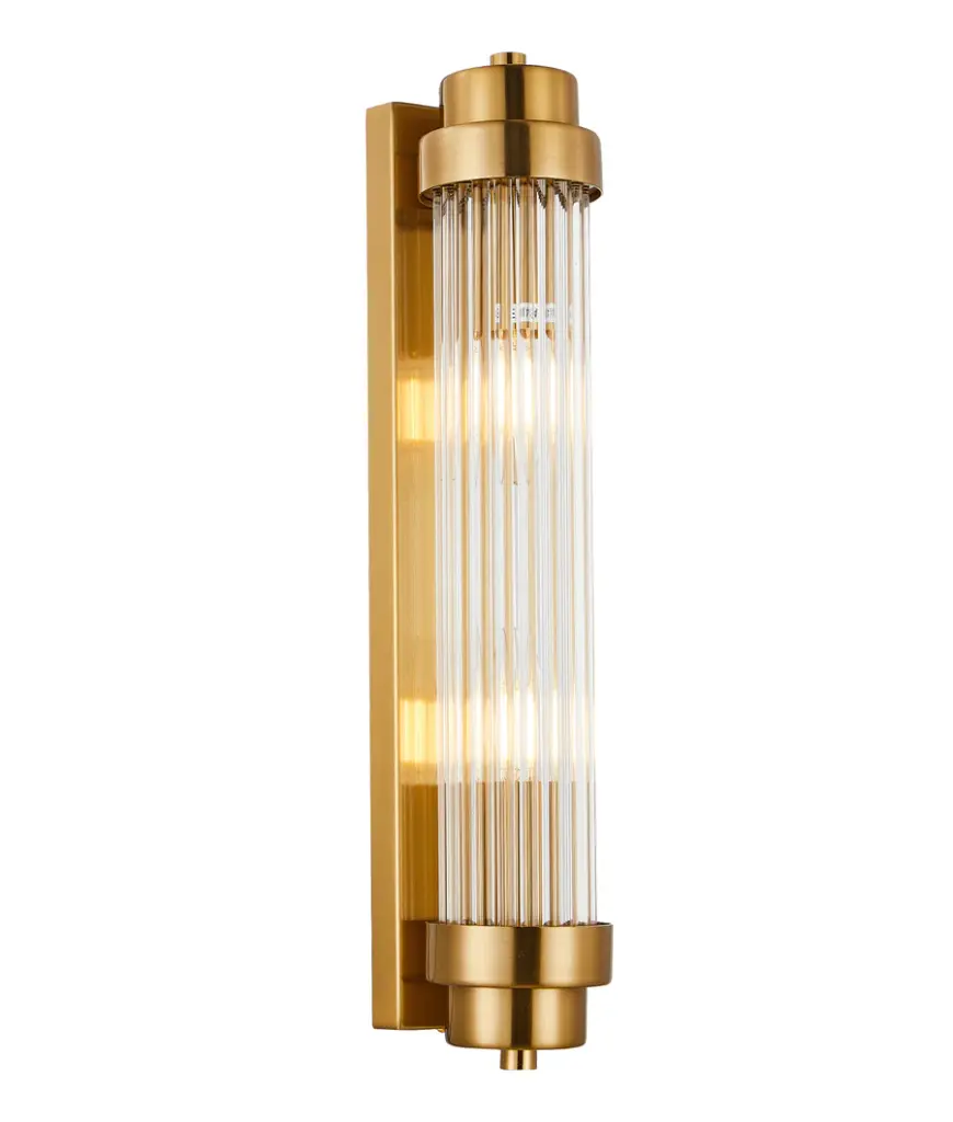 ELSA INTERIOR UP/DOWN CLEAR GLASS ROD WALL LIGHT  ANTIQUE BRASS