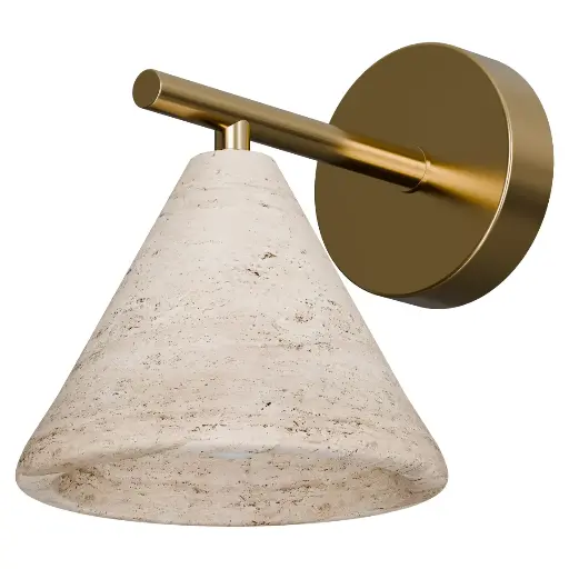 [ORV-1WL-20- E27-BR-TT] ORVILLE TRAVERTINE CONE WALL LIGHT