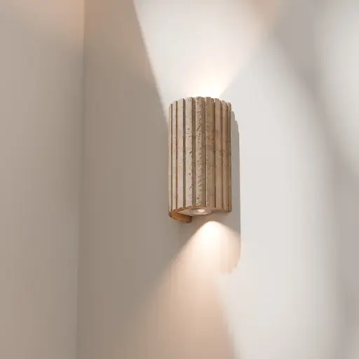 [ORV-22WLL-5 W-TT] ORVILLE RIBBED TRAVERTINE WALL LIGHT